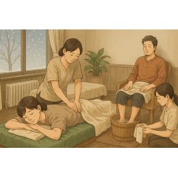 冬天必備的放鬆方案：全身按摩 × 沐足 × 溫熱按壓　冬におすすめのリラックスプラン：全身マッサージ × フットバス SPA × 温感ケア