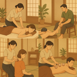 今天你需要的放鬆，是哪一種？全身指壓、精油 SPA、腳底按摩、刮痧、拔罐，為自己挑一個剛剛好的按摩服務！　今日あなたが求めている“癒し”はどれ？ 全身指圧、アロマオイル SPA、足つぼ、刮痧（かっさ）、カッピング（吸い玉）